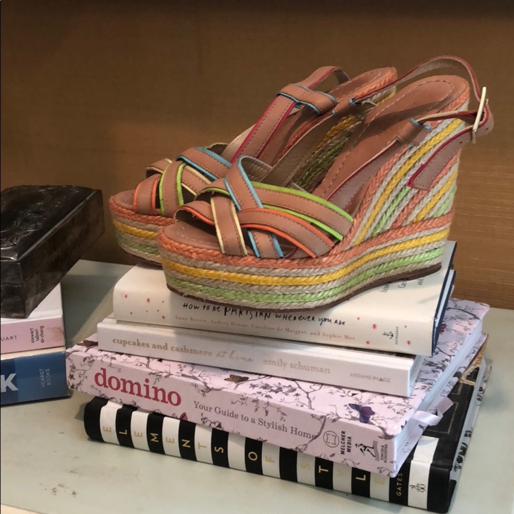 Kate spade leather wedge rainbow sandals.